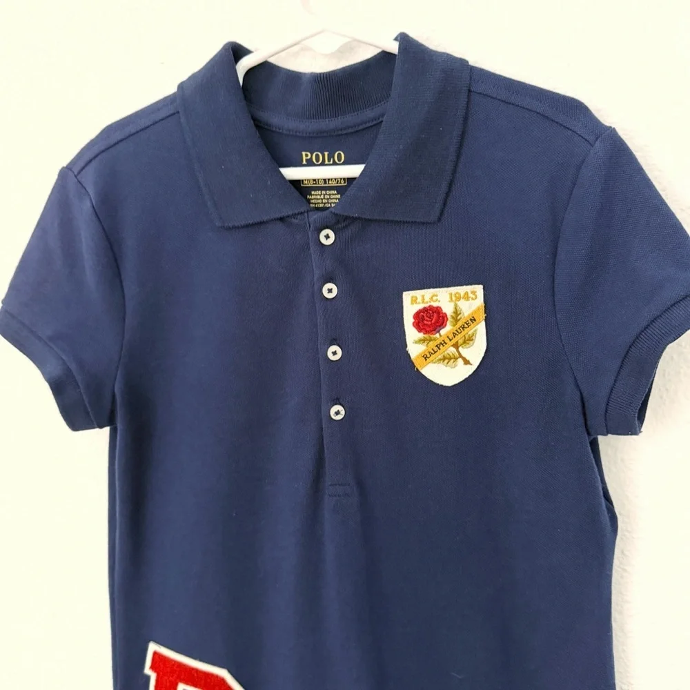 Polo Ralph Lauren Girls Stretch Mesh Polo Dress navy blue size Medium NWOT